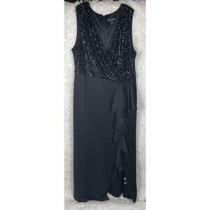 NWOT Jessica Howard Size 22W Black Sequin Gown Sleeveless Surplice Neck Ruffle